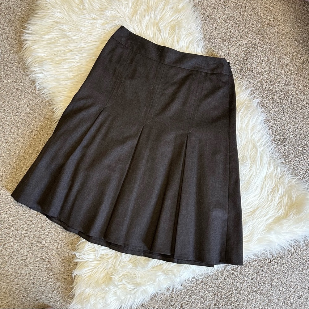 LOFT Brown A-Line Pleated 100% Wool Midi Skirt Size 4